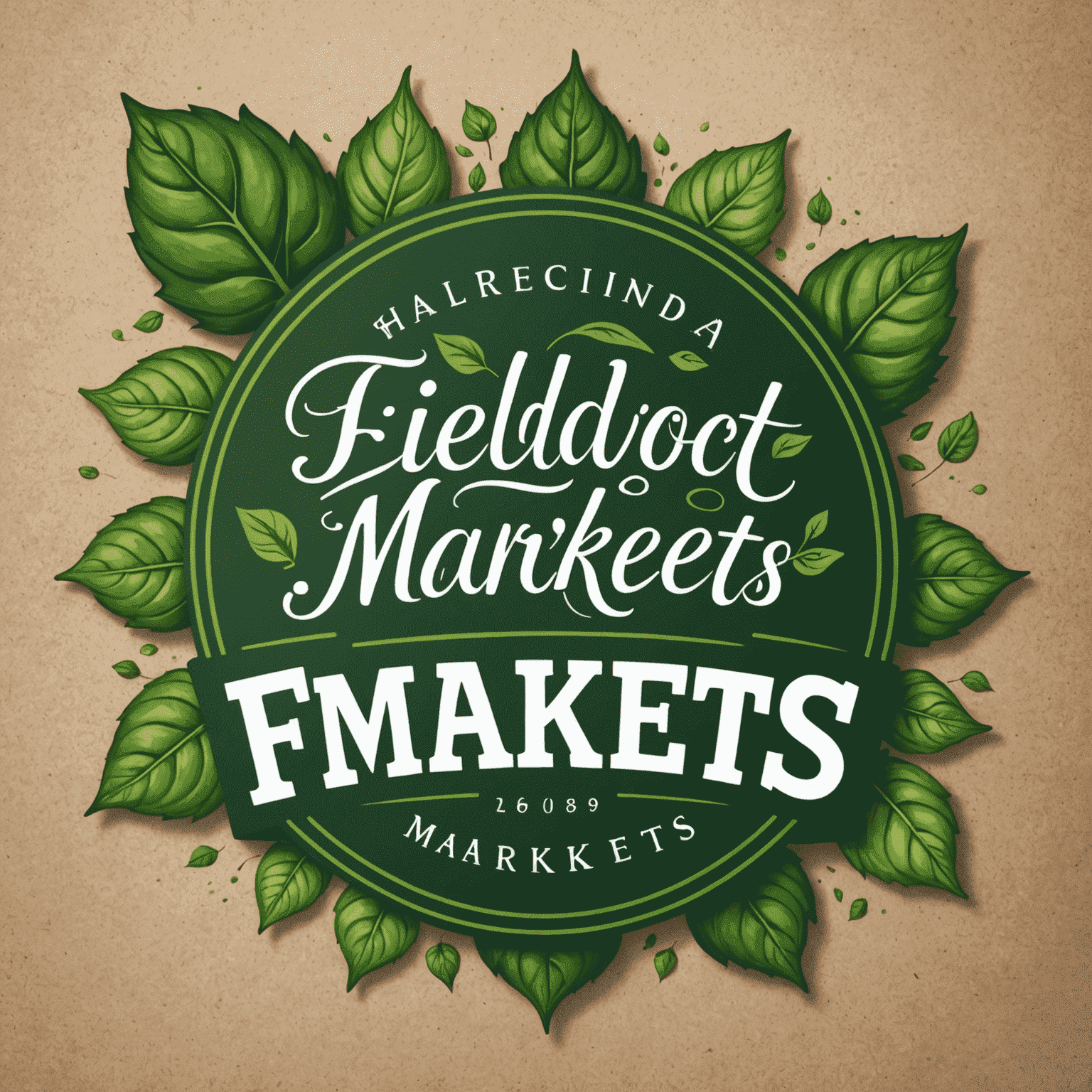 Fieldofgreensmarkets logosu - Yeşil yapraklar ve organik ürünler içeren şık bir tasarım