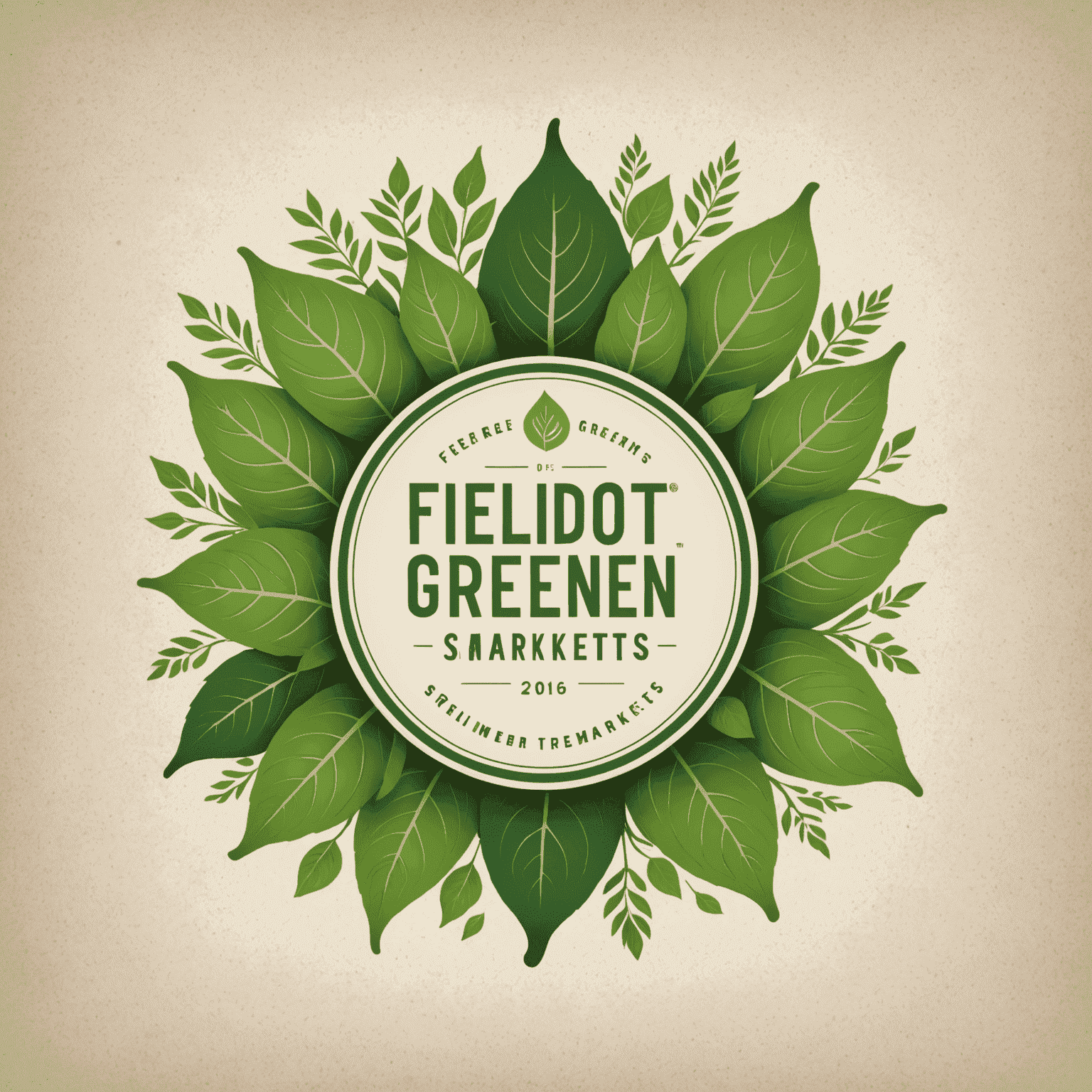 Fieldofgreensmarkets logosu - Yeşil yapraklar ve organik ürünler içeren şık bir tasarım